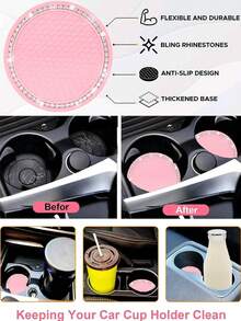 4pcs Car Interior Accessories, Car Ignition Ring Decorative Ring, Rhinestone Inlaid Car Cup Holder Mat, Car Interior Supplies For Women, Non-Slip Waterproof Car Cup Holder Mat, Rhinestone One-Touch Start Decorative Ring (Large Rhinestone Style) - A - View 11