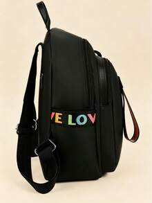 2 Pieces Nylon Backpack For Girls, Versatile And Stylish, Featuring Colorful Lettering, Casual, Large Capacity, Lightweight Travel Bag. - Multicolor - View 3