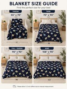 VelvetLoft Printed Flannel Blanket Soft Lightweight Cozy Throw With Cute Dino Pattern For Home Sofa Bed - Navy Blue - View 8