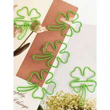 10/30 piezas Nuevos y creativos marcapáginas de metal verde con forma de trébol de cuatro hojas, clips de papel novedosos, lindos y de la suerte para estudiantes - A - Ver 4