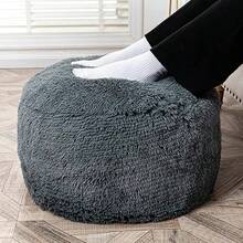 Taburete otomano piel sin para piso sin relleno reposapiés 20 x 12 pulgadas asiento redondo puf silla almacenamiento plegable para sala de estar recámara solo color gris - Cubierta de puf gris oscuro sin relleno - Ver 2