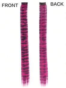 Extensões de Cabelo com Clipe Estampa de Zebra, 18 Polegadas (45cm) Peças de Cabelo Sintético Liso, Mechas de Cabelo Listradas de Leopardo Multicoloridas para Cosplay, Festa, Acessórios de Cabelo Diários, Halloween - Multicolorido - Visão 4