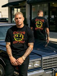 Herren T-Shirt mit Grafikdruck, Hip Hop Street Style Tee - Schwarz - Übersicht 2