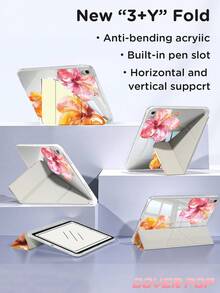 Hibiscus Flower Pattern Protective Case, Compatible With IPad Air 4/5 10.9 Inch, 7/8/9 10.2 Inch, (A16) 11 Inch (11th Gen, 2025 Model), Built-In Apple Pencil Slot, Compatible With Samsung Galaxy Tab A9 11 Inch, Tab A9 8.7 Inch, Cute Style, Suitable For Back To School, Valentine's Day, Summer Pattern. - Multicolor - View 5