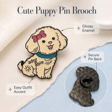 Sweet Smiling Teddy Puppy Enamel Pin, Adorable Letter Print Cartoon Pet Brooch, Teens Denim Backpack Decor Accessory Gift - Multicolor - View 6