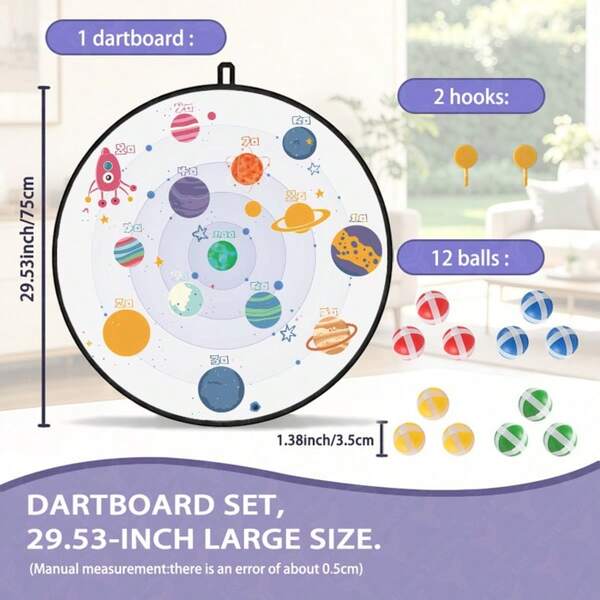 1pc Flat Printed Dart Board Set, Extra Large 29.53 Inches, Includes 12 Adhesive Dart Balls, Suitable For Indoor, Outdoor, Backyard, Park, Party.