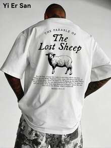 Yi Er San He dejó los noventa y nueve para rescatarme - "La oveja perdida" Mateo 18:11-13 Camisetas gráficas vintage con impresión a doble cara, camiseta de manga corta con cuello redondo 10 - Blanco - Ver 1