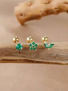 3件套18K镀金不锈钢耳骨耳环套装，时尚耳夹耳环，女士款 - 3pcs Earrings set - 查看 5