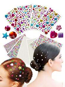 10 Sheets 4100pcs Hair Gem Stickers, Colorful Acrylic Shiny Pearl Rhinestone Self-Adhesive Stickers, Women Girls Holiday Party COS Costume Hair Styling Tools - Multicolor - View 2
