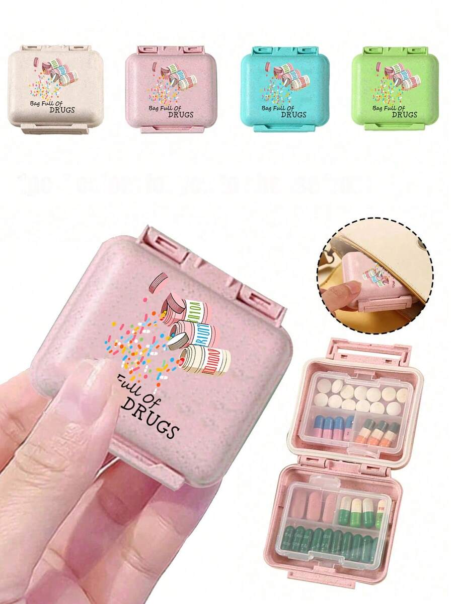OBOVAY Mini 6-Compartment Portable Pill Box, Medicine Storage Box, Travel Pill Box, Printed With "My Pill Box" And Pill Pattern, 6-Compartment Small Pill Box, Sealed Pill Packaging Storage Box, 6-Day Weekly Pill Storage Box, Travel Essential Pill Box, Daily Vitamin Pill Box, Pocket Pill Box Storage Box, Exquisite Storage Box, Home Essential, Travel Essential - Multicolor - View 1