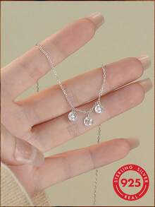 GAGAFEEL 1 pieza Collar gargantilla de plata de ley 925 con colgante de 3 circonitas cúbicas, elegante y de moda, joyería para uso diario de mujer, regalo de amistad y fiesta - Plateado - Ver 1