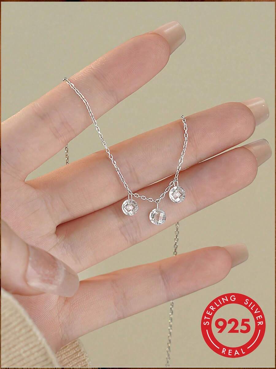 GAGAFEEL 1 pieza Collar gargantilla de plata de ley 925 con colgante de 3 circonitas cúbicas, elegante y de moda, joyería para uso diario de mujer, regalo de amistad y fiesta - Plateado - Ver 1