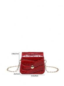1 pieza Monedero bandolera cuadrado mini de PU unicolor con relieve de cocodrilo, decoración de remaches metálicos, estilo retro, nuevo para verano, rojo, para mujer - Rojo - Ver 6