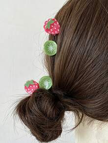 Women & Girls Mini Claw Hair Clips, Fruit Shaped Hair Clips, Strawberry Cherry Orange Kiwi Pineapple Small Claw Clips, Fun Summer Durable Grip Clips, Acetate Colorful Hair Clips, For Thick And Thin Hair Summer Hair Accessories - Multicolor - View 3