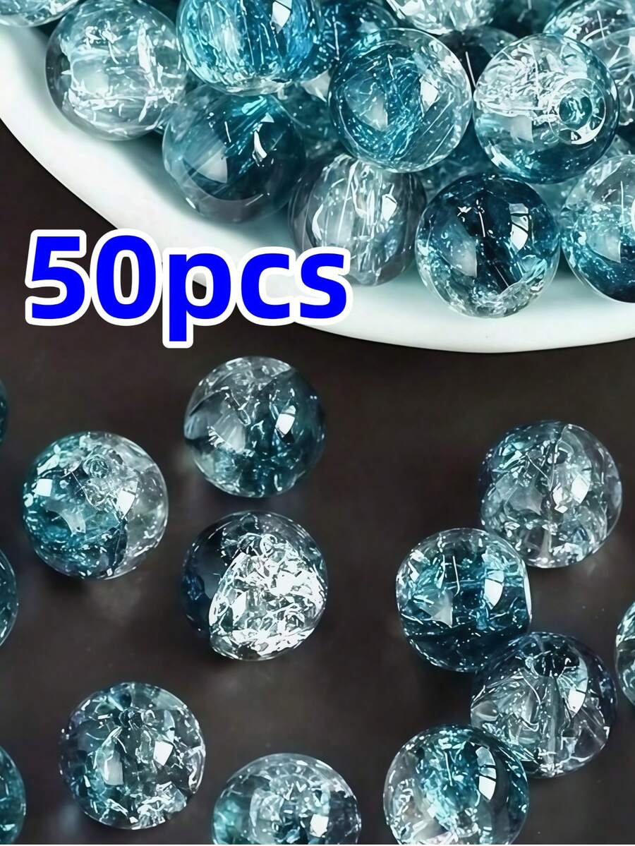50 peças de contas de vidro de cristal redondo craquelado azul aurora de 8 mm, para fazer joias DIY à mão, pulseiras, colares e brincos - Multicolorido - Ver 1