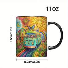 [Envío en 24 horas desde México]1 Taza de Café de Cerámica Estilo Retro Hippie - Diseño Impreso en Ambos Lados con Sol, Luna y Flores Vibrantes - Regalo Creativo para Cumpleaños, Pascua, Día de San Valentín, Accesorios para Cafetería - Imagen 1 pieza - Ver 4