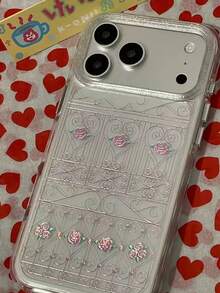 Niche Pink Rose Iron Art Pattern Phone Case Compatible With Apple 17 Pro Max, 17 Pro, New 16 Pro, 16 PM, 15 Pro, 15 PM, Anti-Drop Protective Cover, Creative Transparent Design For Women - Pink - View 4