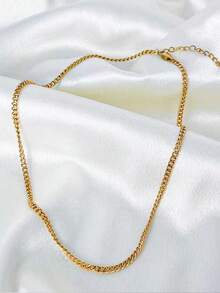 1pc Fashion Gold Niche Luxury Minimalist Adjustable Versatile Choker Necklace For Women - Flat Chain Gold - View 3