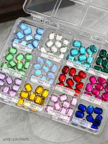 12 Grids 3D Colorful Square Crystal Diamond Nail Rhinestones Pink Blue Clear Flatback Stone Nail Gems Sparkle Charms Jewelry Nail Art Decoration - Multicolor - View 6