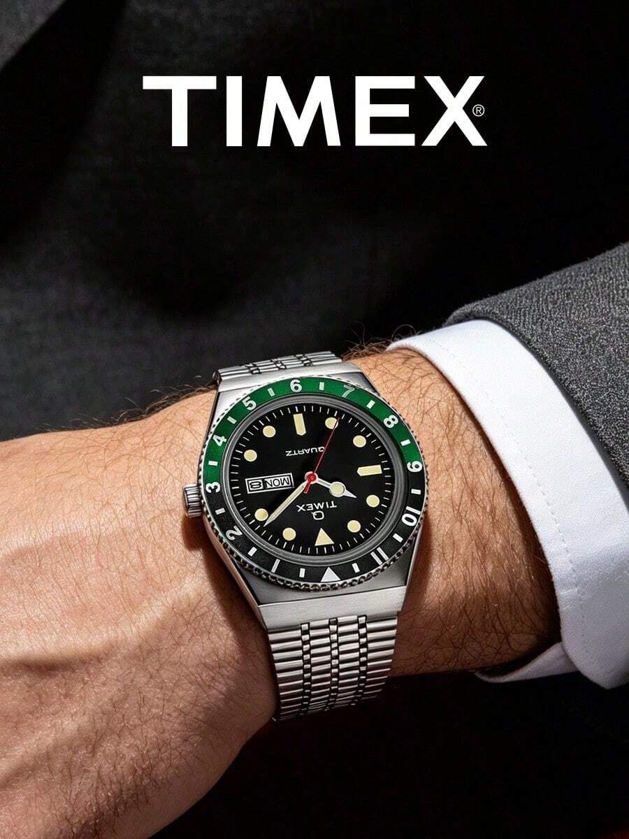 Classic Heritage Quartz Watch Two-Tone Green Black Bezel Stainless Steel Band Birthday Anniversary Gift For Gentlemen TIMEX TW2U60900 - Silver - View 1