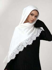 Romantic Lace Patchwork Modal Muslim Hijab, Elegant Muslim Hijab With Lace Arabic Abaya Hijab - Multicolor - View 11