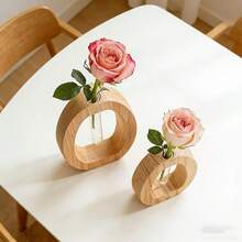 Oval Hollow Wooden Test Tube Vase, Minimalist Glass Tube Flower Arrangement Stand, Creative Home Desktop Decor Hydroponic Plant Vase, Suitable For Roses And Daisies - Multicolor - View 6