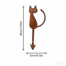 1pc Vintage Distressed Iron Cat Garden Stake, Balcony Potted Plant Decor Insert, Cartoon Kitten Flower Pot Ornament For Garden And Home Decor - Cat Floor Socket - View 2