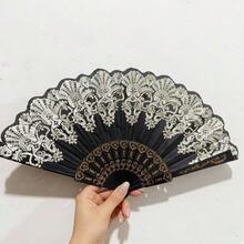 Gothic French Vintage Lace Handheld Folding Fan With Tassel - Elegant Hollow Fabric Fan, Suitable For Wedding Party, Dance Performance, Cosplay And Photography Prop - Black - View 16