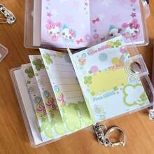 1pc Japanese Vintage Cartoon Mini Notebook Keychain, Pocket Portable Tiny Journal With Clear Snap Cover, Anime Girl Animal Pattern Small Notepad For Girls Students Stationery Gift, Back To School School Supplies - Notebook - View 4