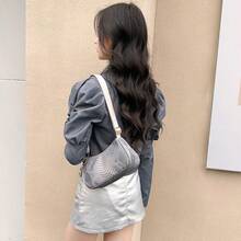 SC256 Solid Color Crocodile Pattern Shoulder Bag, Crossbody Bag At The Side Of The Shoulder, Random Texture Design, Adjustable Shoulder Strap - Grey - View 7