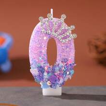 1pc Glitter Crown Number Birthday Candle 0-9, Purple Sequin Cake Topper Decoration, Sparkle Rhinestone Tiara Candle For Birthday Party & Anniversary Celebration, DIY Cake Decor Party Supplies - Purple - View 11