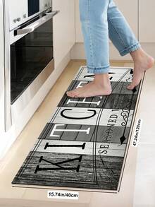 1pc Rubber Material Kitchen Runner Rug, Tableware Letter Print Pattern, Nordic Luxury Style Kitchen Mat, Long Runner Rug Laundry Room Rug, Thick Fabric With Good Foot Feel, Easy To Clean, Machine Washable, Hand Washable, Practical Entryway Doormat Home Decor Rug, Room Decor, Suitable For Dining Room, Kitchen, Laundry Room, Indoor Doorway And Other Indoor Areas - Dark Grey - View 16