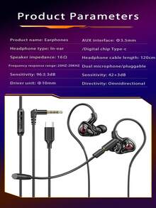 VAORLO 360° Surround Stereo Gaming Headphones, HiFi Stereo Wired Earphones With 3.5mm/Type-C Input, USB Interface, 3.5mm Dual Jacks, In-Ear Dual Microphone, Low Latency Earbuds Compatible With Laptop, Desktop, Mobile Phone, Tablet - Black - View 9
