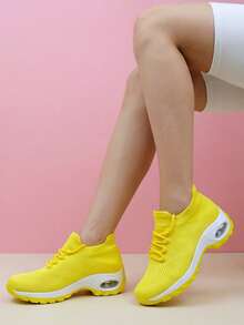 Pantofi sport casual tip șosetă pentru femei, gri deschis, din tricot, slip-on cu șiret, cu pernuță de aer și absorbție a șocurilor, ușori și respirabili, pantofi de dans - stq1862 galben - Vizualizare 8