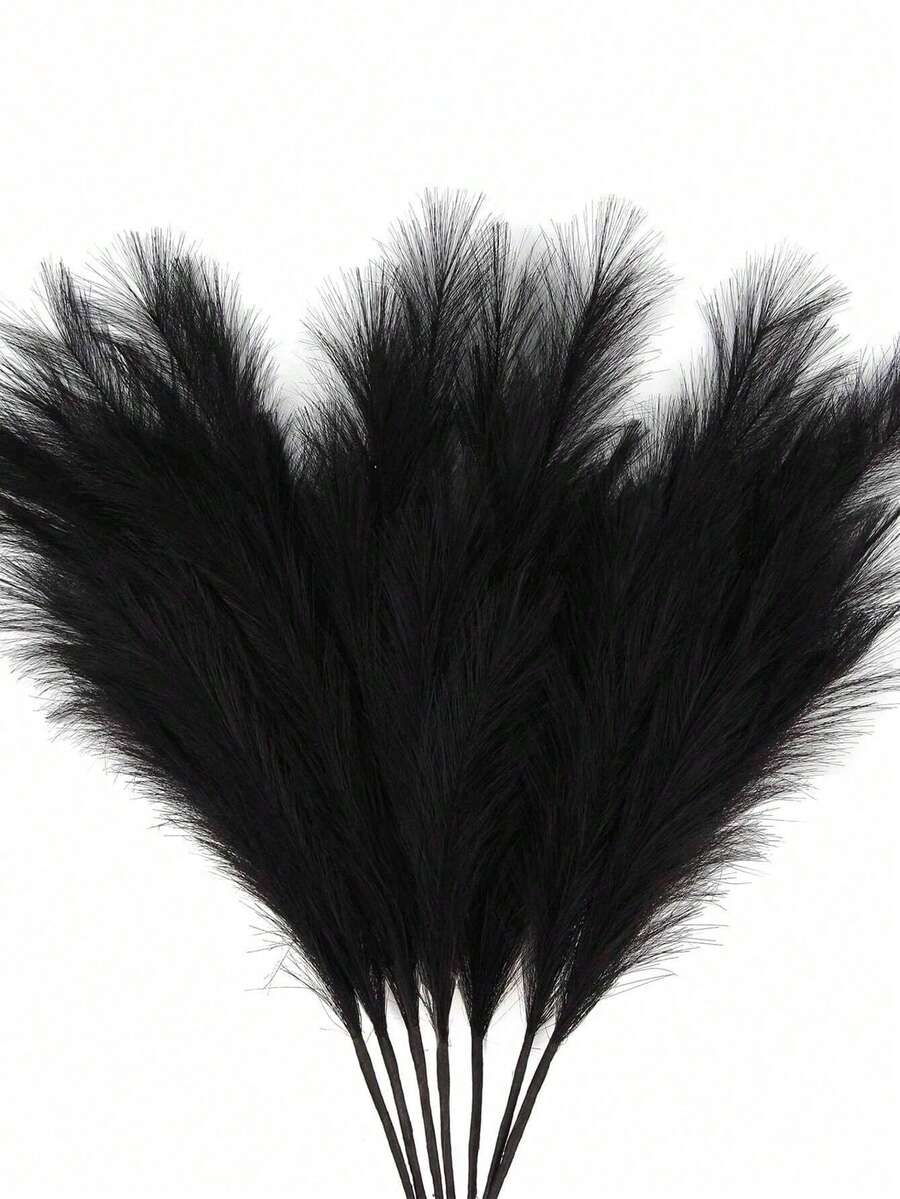 100pcs Blue Artificial Reed Grass, Bohemian Style Decorative Faux Reed Grass, Tall Fluffy Artificial Flowers, Suitable For Vase Filler, Farmhouse Home Kitchen Bohemian Decor, Room Decoration, Wedding Party Decoration - Black - View 1