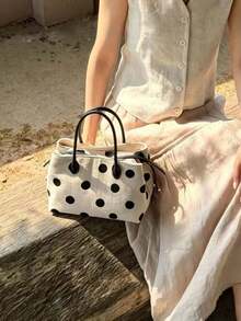 Bolso de lona de lino con 3 compartimentos, bolso tote de gran capacidad para ir al trabajo, bolso cubo de mano estilo nuevo 2026 - Beis - Ver 4