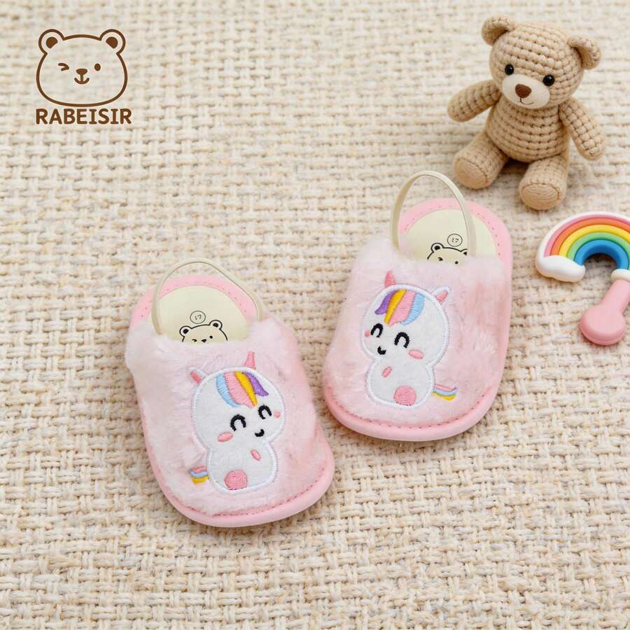 Autumn/Winter Unisex Baby Walking Shoes, Infant Walking Slippers For Home Wear 0-1.5 Years, Dinosaur Slippers - Pink - View 1
