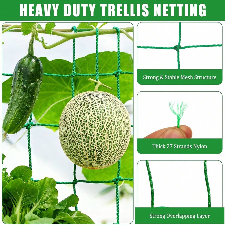 Plant Climbing Net,Nylon Garden Climbing Net,[ Green Net For Climbing] Heavy Pp Garden Grid Net,Loofah Morning Glory Flowers Vine Plants Climbing Net Cucumber Vine Grow Holder Trellis Netting,Multiple Sizes Available,Cucumbers,Tomatoes,Beans,Grapes - Green - View 1