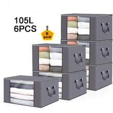 105L Large Storage Bag, Under Bed Storage Container, Closet Organizer Box, Foldable Under Bed Storage Bag For Linen, Sheets, Blankets, Clothes, Quilts, Sweaters, Pillows, Wrapping Paper, Grey, 6pcs Clothes Storage Box Foldable Closet Organizer With Reinforced Handles, Can Hold Clothes, Blankets, Quilts, Sheets, Pillows And Toys With Lid, Foldable Blanket Storage Bag With Zipper, Transparent Window And Reinforced Handles, Closet And Organizing Clothes, Sweaters, Quilts, Bedding - View 14