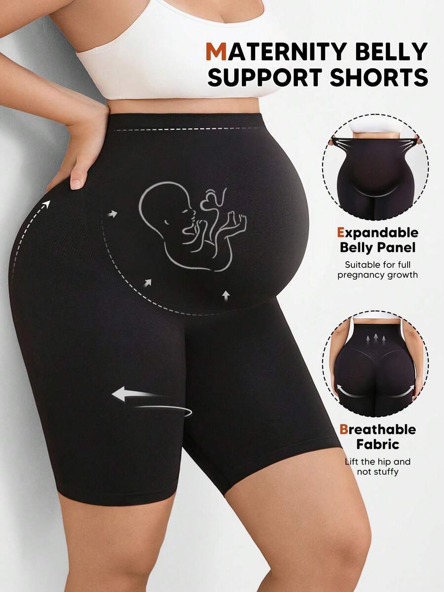 Maternity Soft Elastic Waist Comfortable Belly Support Shorts - Black - View 1