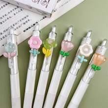 Cute 3D Flower Decor Retractable Gel Pen, Ins Fresh Style ST Point Smooth Writing Neutral Pen, Portable School Homework Stationery Ballpoint Pen - Multicolor - View 7