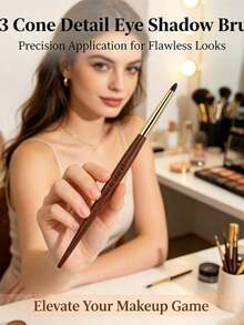 1pc Tapered Detail Eyeshadow Brush, Small Eyeshadow Eyeliner Eye Puff Detail Makeup Brush, Horse Hair Rosewood Copper Tube - Multicolor - View 5