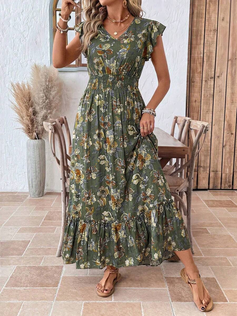 Vestido vintage de lunares de talla marrón, vestido de San Valentín, cumpleaños, atuendos de San Valentín para mujeres,, cumpleaños, salida, vestidos elegantes para mujeres, va - Verde militar - Ver 1