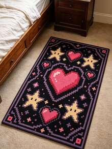 1pc Retro Pixel Game Star & Heart Art Rug, Personalized Aesthetic Style Decorative Carpet, Large Rectangular Blanket For Living Room, Bedroom, Gaming Room, Ins Style Space Aesthetic Atmosphere Rug, Street Pixel Art Soft Decor Accent, Large Rug, Floor Mat, Home Decor, Area Rug, Casual Blanket, Bedside Rug, Bedroom Carpet, Washable Carpet - Multicolor - View 3