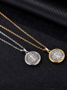 Vintage St. Benedict Small Prayer Necklace, Religious Communion Gift, Latin Inscription, Saint Cross Pendant, Unisex, Christian Meditation, Carnival, Year-Round Daily Spiritual Devotion Amulet Coin Faith Jewelry Accessory - Multicolor - View 3