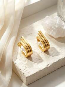 YUNCHUN 1 Pair Exquisite 18K Gold Plated Ear Clips, Women's Versatile Daily Commute Minimalist Earrings, Fashion Style Ear Jewelry, Suitable For Daily Wear And Workplace Commute - Gold - View 5