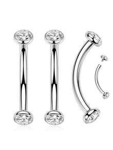 Perhiasan Tindik Tubuh Berulir Internal dengan Inlay Zirkonia Kubik, Cincin Alis Melengkung dari Baja Tahan Karat 316L Hypoallergenic dengan Jarum Tindik, Ornamen Tindik Multi-Fungsional untuk Cuping Telinga, Tulang Rawan, Alis, Bibir, Tindik Tubuh Opal, Tindik Berulir Internal 16G/14G - Versi berlian imitasi - View 1