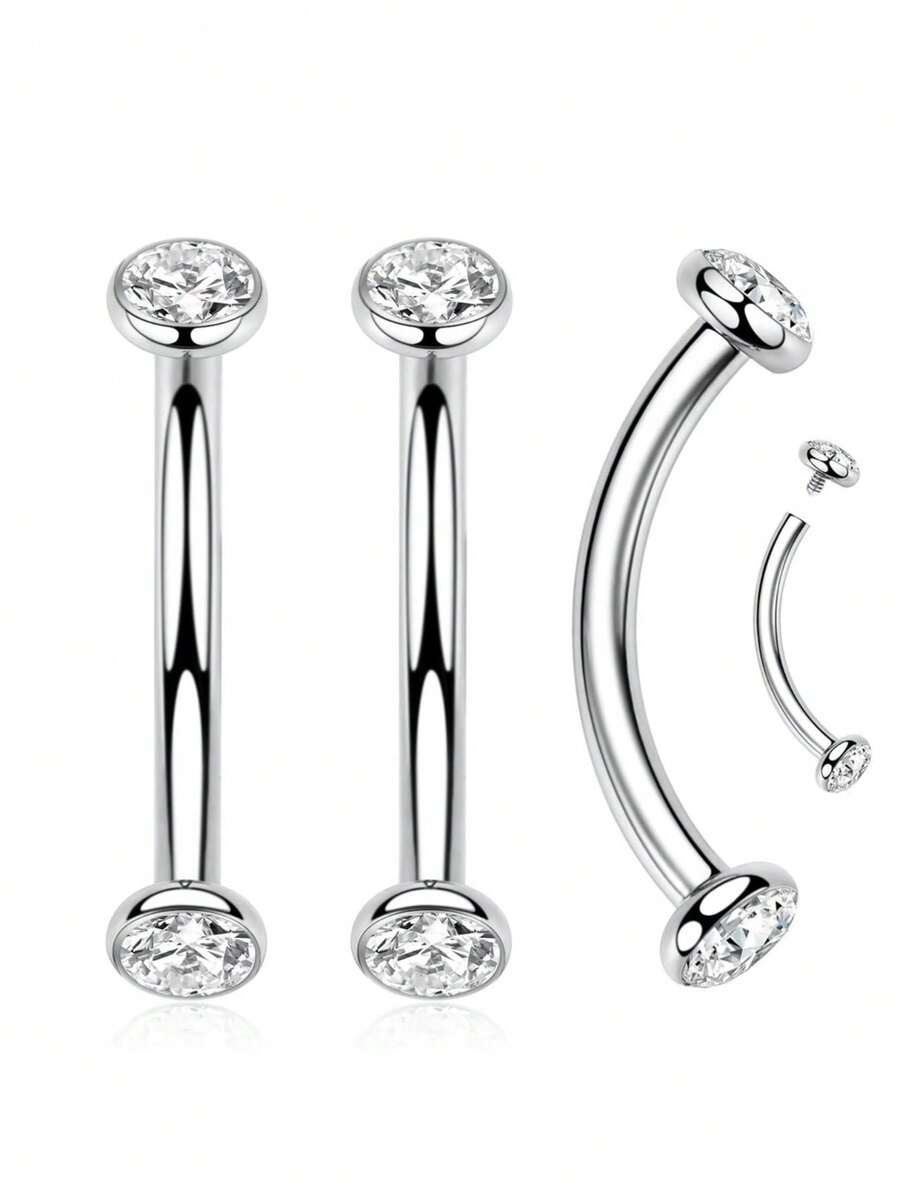 Perhiasan Tindik Tubuh Berulir Internal dengan Inlay Zirkonia Kubik, Cincin Alis Melengkung dari Baja Tahan Karat 316L Hypoallergenic dengan Jarum Tindik, Ornamen Tindik Multi-Fungsional untuk Cuping Telinga, Tulang Rawan, Alis, Bibir, Tindik Tubuh Opal, Tindik Berulir Internal 16G/14G - Versi berlian imitasi - View 1