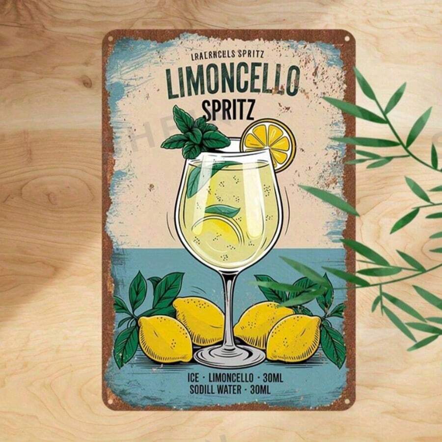 1pc Vintage Limoncello Spritz Metal Tin Sign 12x8 Inch - Retro Lemon & Cocktail Design Wall Decor, Rustic Home Bar Cafe Garage Decoration, No Power Required, Perfect Gift For Italian Drink Lovers, Aperol Spritz Pattern, Wall Hanging Art - Multicolor - View 1