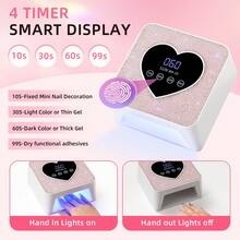 SUN BM-25 閃亮水鑽心形 UV LED 美甲燈，附 10s/30s/60s/99s 定時器與 LED 數位顯示，專業家用美甲沙龍美甲固化燈，適用於所有凝膠指甲油 - 粉色 - 查看 4